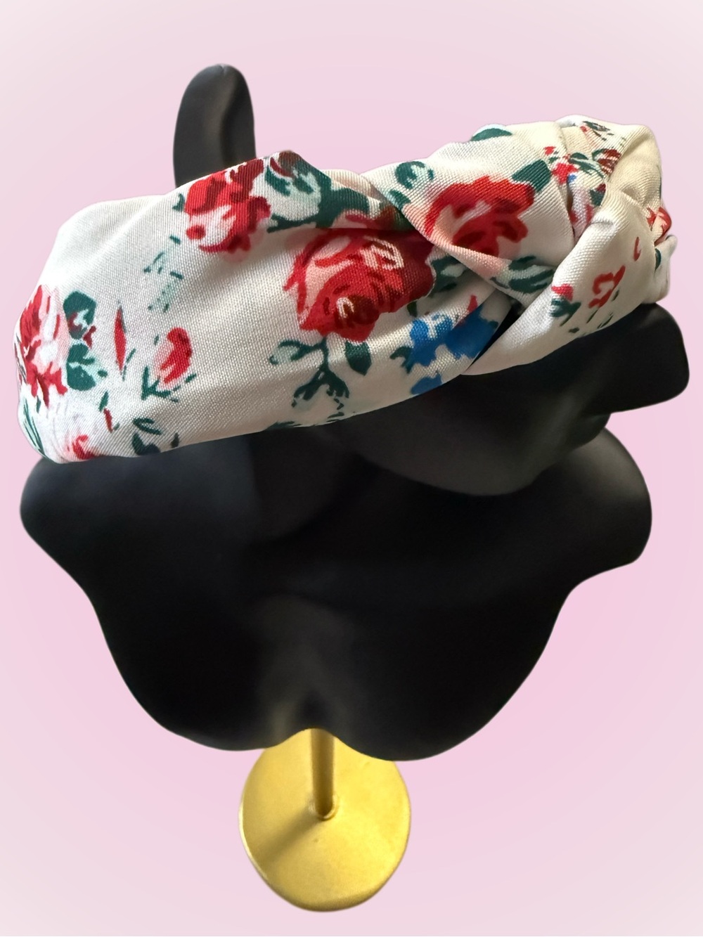 Floral Knot Headband - White with Red & Blue Flowers